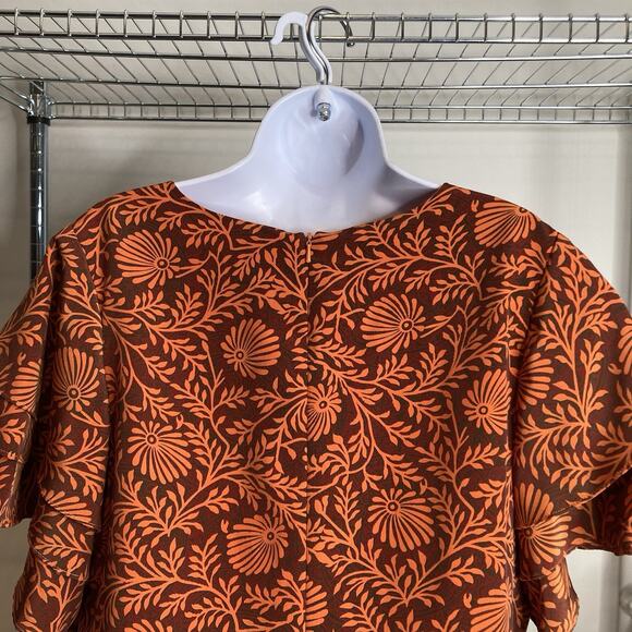 Bridgewater‎ Women's Orange Floral Ruffle Sleeve Dress Size 18W Lagenlook Retro - Picture 9 of 11